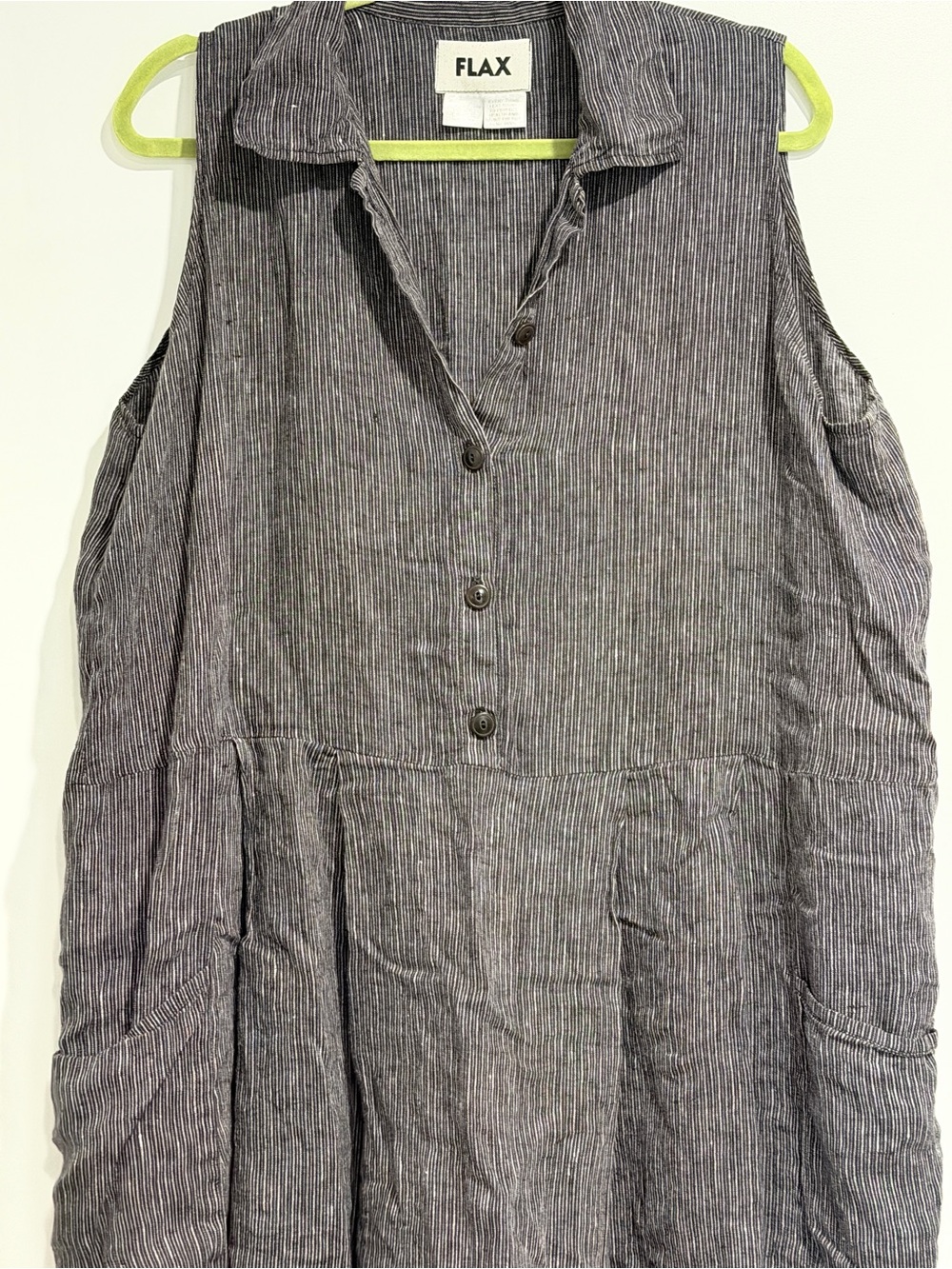 Flax Sleeveless Linen Tunic in Charcoal Pinstripe
